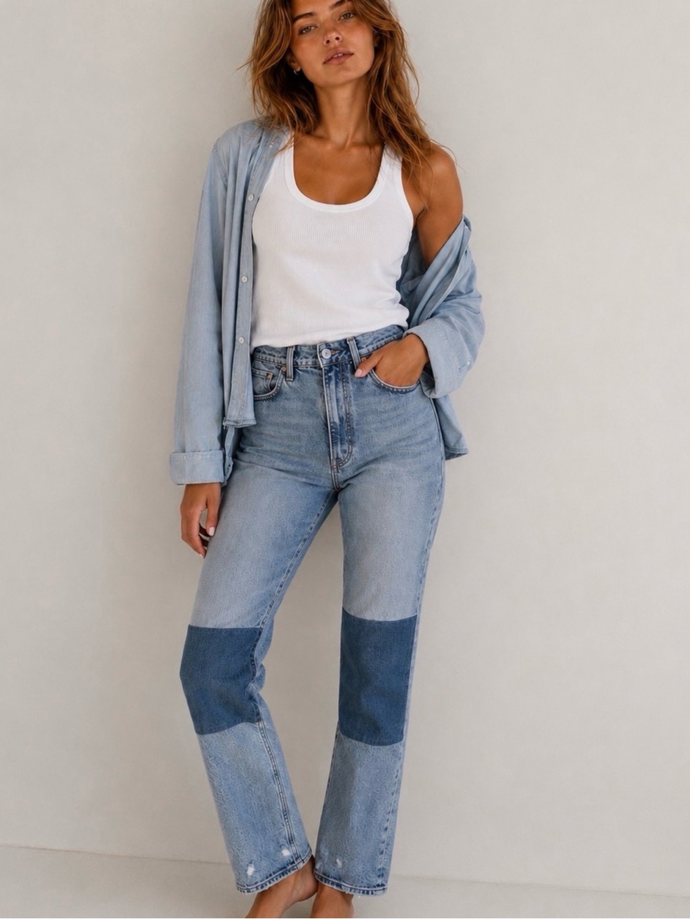 Abercrombie Ultra High Rise Straight Patchwork Jeans 26 Coquette Girl Minimalist